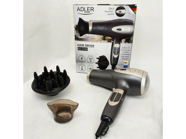 Фен з іонізацією та дифузором Adler AD 2248 grey 2400Вт - Фото 2