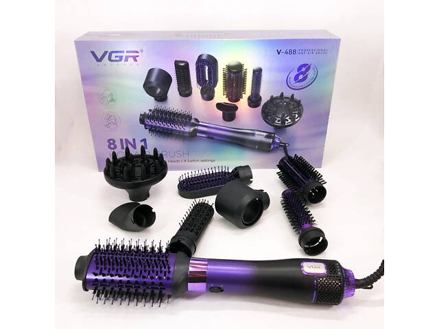 Фен-щітка стайлер VGR 8 в 1 V-488. Колір: фіолетовий - Фото 5