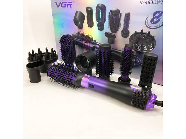 Фен-щітка стайлер VGR 8 в 1 V-488. Колір: фіолетовий - Фото 9
