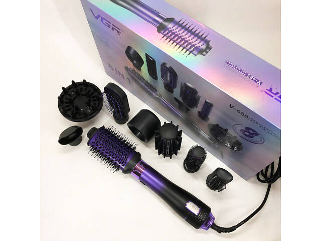 Фен-щітка стайлер VGR 8 в 1 V-488. Колір: фіолетовий - Фото 10