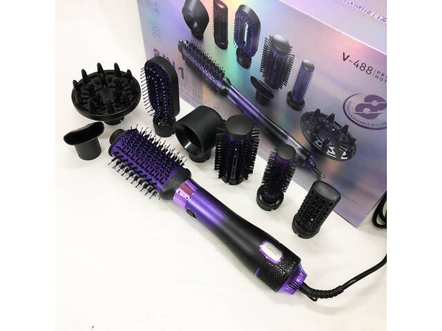 Фен-щітка стайлер VGR 8 в 1 V-488. Колір: фіолетовий - Фото 11