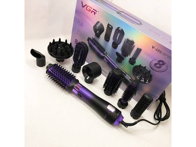 Фен-щітка стайлер VGR 8 в 1 V-488. Колір: фіолетовий - Фото 15