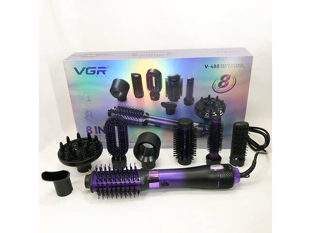 Фен-щітка стайлер VGR 8 в 1 V-488. Колір: фіолетовий - Фото 16