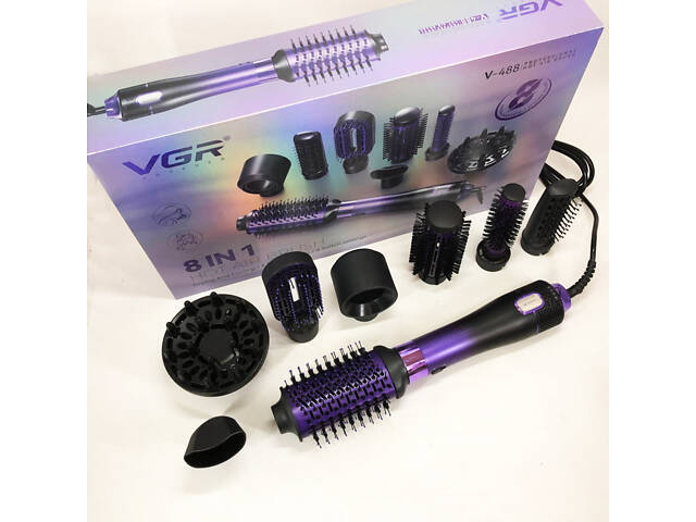 Фен-щітка стайлер VGR 8 в 1 V-488. Колір: фіолетовий - Фото 17