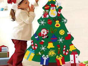 Фетрова Новорічна ялинка Зроби сам RESTEQ 100х70 см. Ялинка на стіну з іграшками на липучках. Ялинка настінна з фетру