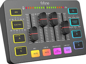 Fifine Ampligame SC3 ігровий аудіомікшер з XLR, USB звукова карта — Чорний