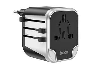 Фільтр HOCO AC5 на 1 розетку + 2 USB, 220В, кабель 1,5м, Black/Gray, Box