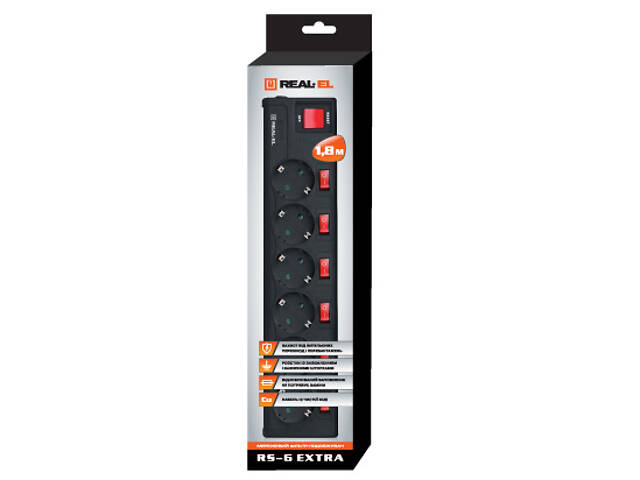 Фільтр живлення Real-el RS-6 EXTRA 3,0m чорний - Фото 2