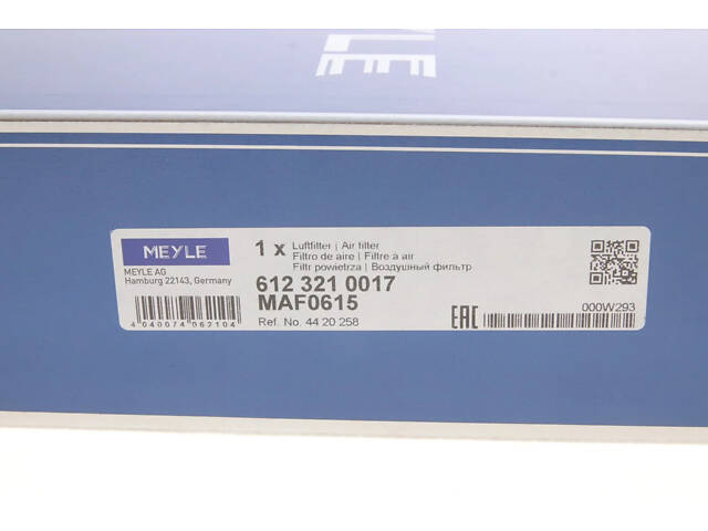 Воздушный фильтр MEYLE 612 321 0017 MEYLE 612 321 0017 Renault Master; Opel Movano 1654600Q1L, 1654600Q2G, 1654600Q3E - Фото 6