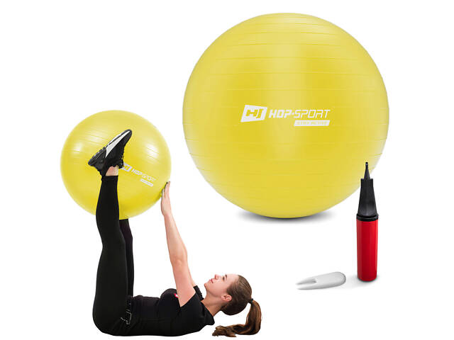 Фітбол Hop-Sport 55см жовтий + насос 2020 - Фото 4