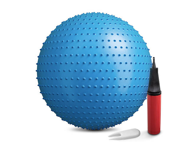 Фитбол массажный Hop-Sport 65см голубой + насос - Фото 1