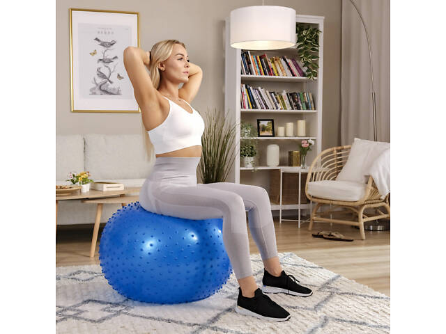 Фитбол массажный Hop-Sport 65см голубой + насос - Фото 5