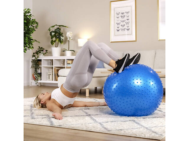 Фитбол массажный Hop-Sport 65см голубой + насос - Фото 6