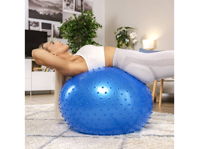 Фитбол массажный Hop-Sport 65см голубой + насос - Фото 7