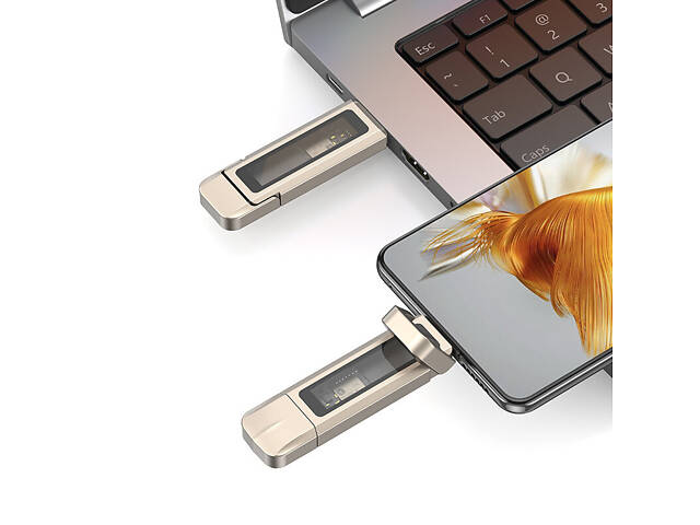 Флеш-накопитель Usams US-ZB274 2in1 USB 3.2 + Type-C GEN1 Dual Ports Aluminum Alloy 5G – 128GB Silver - Фото 2