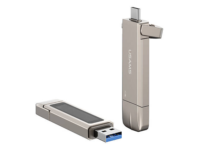 Флеш-накопитель Usams US-ZB274 2in1 USB 3.2 + Type-C GEN1 Dual Ports Aluminum Alloy 5G – 128GB Silver - Фото 4