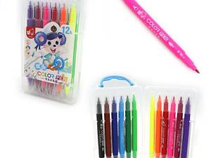 Фломастери 249-12 двосторонні 125мм Mouse 12 кольорів пензлик тонкий