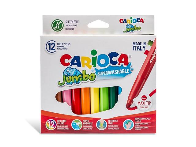 Фломастеры для рисования Carioca Jumbo 40569 12 цветов - Фото 1