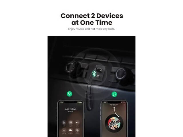 FM-модулятор Ugreen Bluetooth 5.0 Aux з мікрофоном CM309 UGREEN Black (70601) - Фото 2