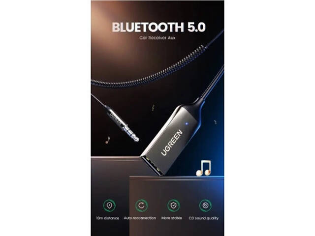 FM-модулятор Ugreen Bluetooth 5.0 Aux з мікрофоном CM309 UGREEN Black (70601) - Фото 9