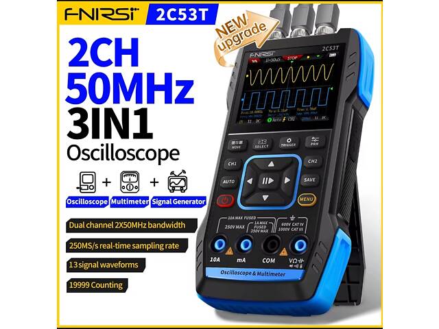 Fnirsi 2c53t портативний осцилограф, мультиметр, генератор сигналів - Фото 3