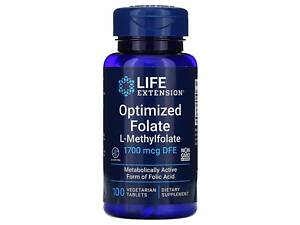 Фолат, Optimized Folate, Life Extensions, оптимизированный, 1700 мкг DFE, 100 вегетарианских таблеток