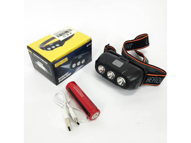 Ліхтар налобний акумуляторний KX-214-3LED, потужний світлодіодний ліхтарик на голову водонепроникний - Фото 2