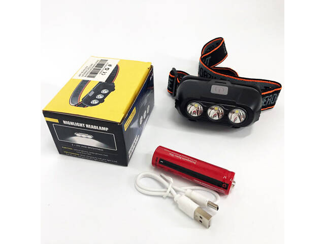 Ліхтар налобний акумуляторний KX-214-3LED, потужний світлодіодний ліхтарик на голову водонепроникний - Фото 6