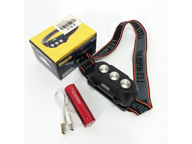 Ліхтар налобний акумуляторний KX-214-3LED, потужний світлодіодний ліхтарик на голову водонепроникний - Фото 9