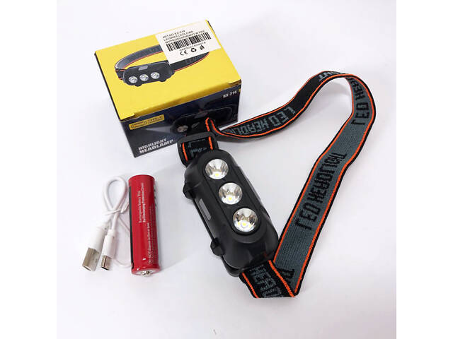 Ліхтар налобний акумуляторний KX-214-3LED, потужний світлодіодний ліхтарик на голову водонепроникний - Фото 10