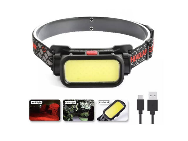 Ліхтар налобний BL-008+COB (white+red), червоне світло, водозахист, вбудований акумулятор - Фото 5