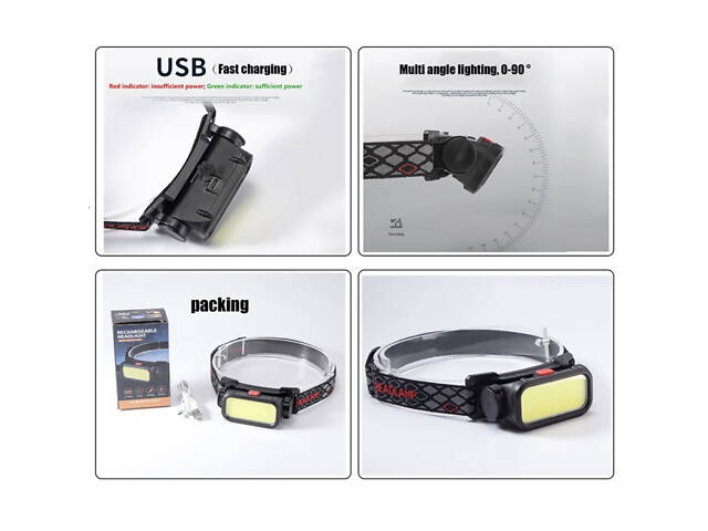 Ліхтар налобний BL-008+COB (white+red), червоне світло, водозахист, вбудований акумулятор - Фото 6