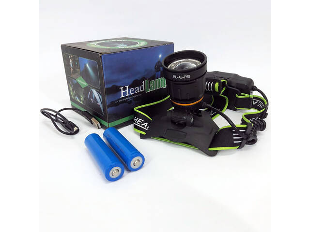 Ліхтар налобний BL-A8-P50, 2 акумулятори 18650, zoom, ЗУ microUSB, ліхтарик на голову із зарядкою - Фото 8