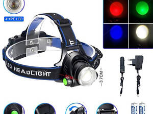 Фонарь налобный PLD-V9-F-4XPE, Мощный аккумуляторный налобный фонарик, Водонепроницаемый фонарик