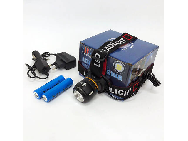 Ліхтар налобний світлодіодний водонепроникний з 2 акумуляторами Bailong BL-T06B-P90, головний ліхтарик - Фото 1