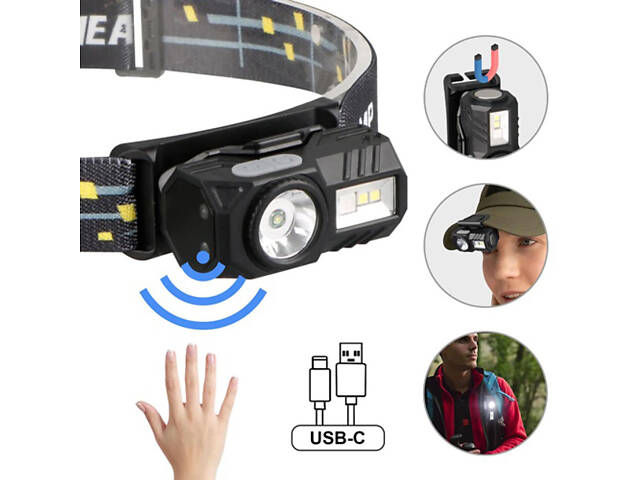 Ліхтар налобний T131-XPE+3SMD з датчиком руху, Налобний ліхтар для туризму риболовлі та полювання - Фото 1