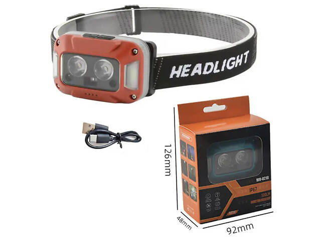 Ліхтар налобний WH-0218-XPG(white+yellow)+SMD(red), Налобний ліхтар для туризму риболовлі та полювання - Фото 1