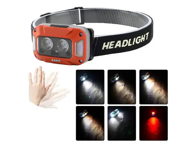 Ліхтар налобний WH-0218-XPG(white+yellow)+SMD(red), Налобний ліхтар для туризму риболовлі та полювання - Фото 5