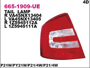 Задний фонарь L, SKODA Octavia Sedan 04-13, (P21W, PY21W, P21/4W, W3W)