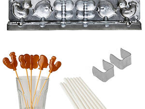 Форма для приготовления карамели леденцов и конфет «Бабочки и Курочки» с палочками