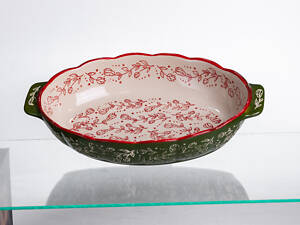 Форма для запікання Vintage 30×18×5 (см) овальна форма для випікання в духовці з ручками Зелена HM05-02