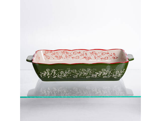 Форма для запікання Vintage 33×21×5.5 (см) прямокутна з ручками Зелена HM05-11 - Фото 3