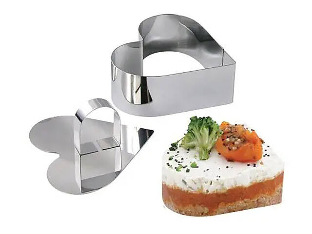 Форма кулінарна з виштовхувачем у формі серця для викладання/вирубки мусів, салатів і гарнірів із нержавіючої сталі 8 х 8 см - Фото 2