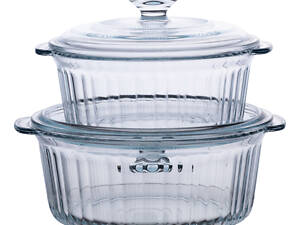 Форми для запікання набір 2 шт скляні з кришками круглі HP-34-26