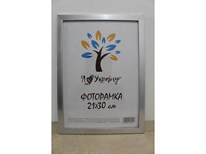 Фоторамка А4 21х30 см., срібна, багет 1611-1730 ОРГСКЛО + ДВП