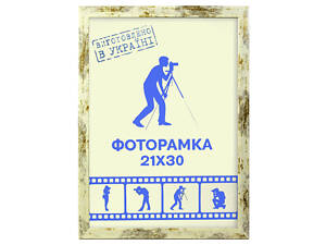 Фоторамка А4 21х30 см., старовинне дерево, багет 1611-248-2 ОРГСКЛО + ДВП