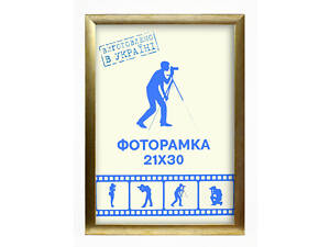 Фоторамка А4 21х30 см., золотистий, багет 1611-469-3 ОРГСКЛО + ДВП