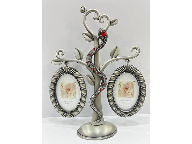 Фоторамка металлическая Семейное дерево Змея 22х18 см на 2 фото серый - Фото 1