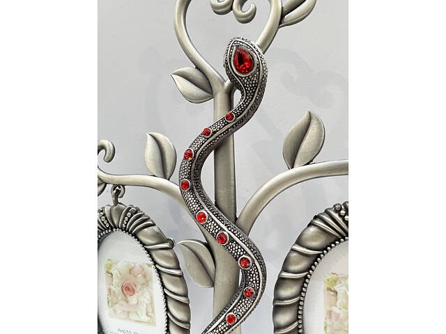 Фоторамка металлическая Семейное дерево Змея 22х18 см на 2 фото серый - Фото 2