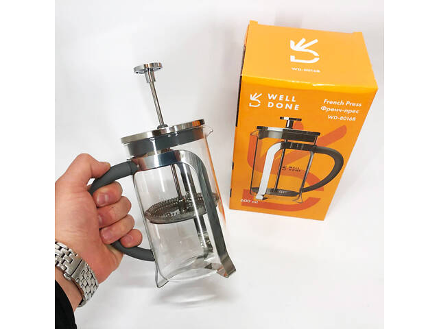 Френч прес Well Done WD-8016B з ручкою soft-touch 600 мл, Френч прес скляний на кухню - Фото 2